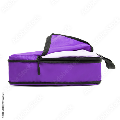 Purple Travel Packing Cube with Black Handle and Zipper Organizer Bag Isolated on White Background