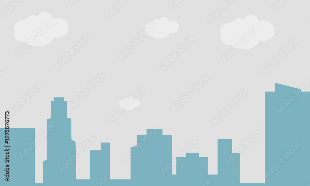 Fototapeta premium Flat city skyline background with clouds and copy space for text.