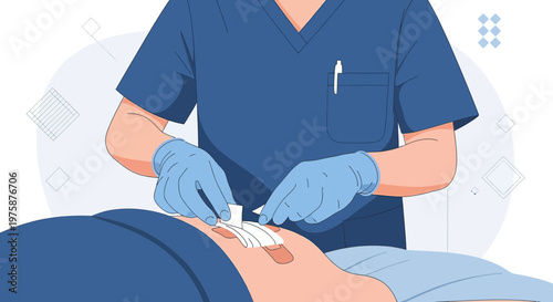 Medical Professional Applying Bandage to Patient's Abdomen in Operating Room