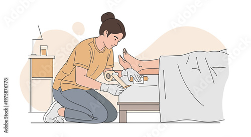 Medical Professional Applying Bandage to Patient's Foot After Procedure