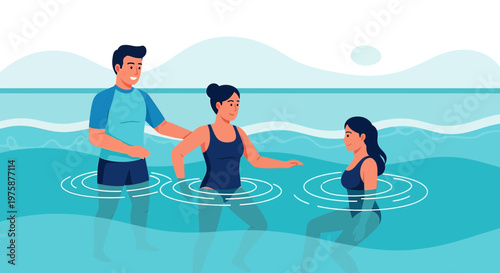 Friends enjoying a refreshing swim in the ocean on a sunny day