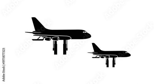 Two Airplanes Silhouette on White Background