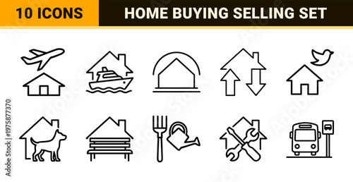Minimalist real estate and home management outline icons