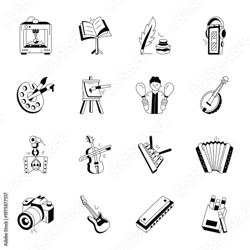 Pack of Doodle Style Fun and Entertainment Icons 

