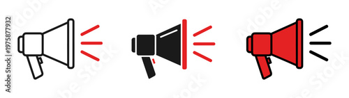 Megaphone icons: outline black and red styles megaphone announcemen tMegaphone icons: outline black and red styles megaphone announcement