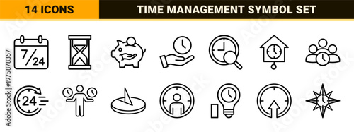 Minimalist time and deadline line icons set