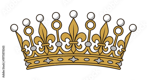 A majestic golden crown vector illustration with fleur-de-lis and pearls. Symbol of royalty, power, and luxury for logos, heraldry, and premium branding.