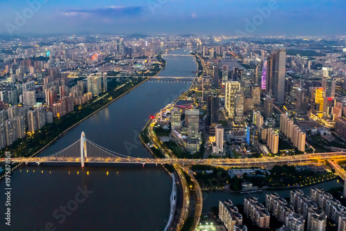 Wallpaper Mural Aerial view over the Pearl River at blue hour in Guangzhou, China Torontodigital.ca
