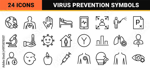 Healthcare and virus prevention line icon set for medical infographics