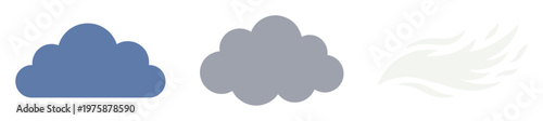 Clean vector collection with blue and gray cloud shapes and a gentle wind graphic. Perfect for weather apps, climate infographics, and modern digital design.