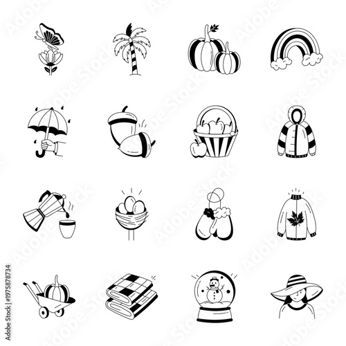 Set of Moments and Celebration Doodle Style Icons 

