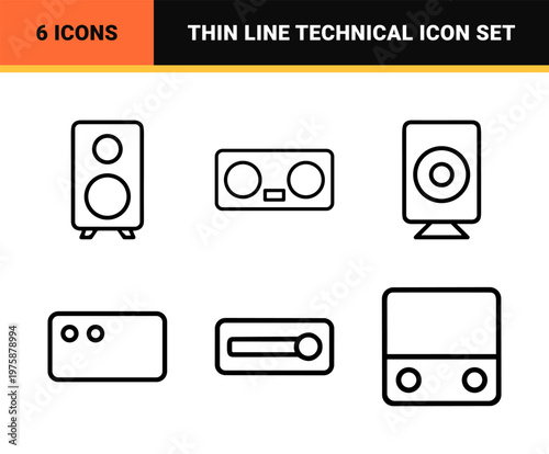 Minimalist audio and video media player outline icons
