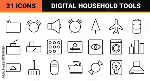 60 home appliances and electronics line icons set