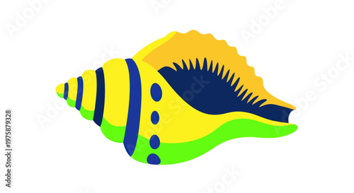 Vibrant Seashell Illustration: Bright Yellow, Green, Blue Abstract Marine Life
