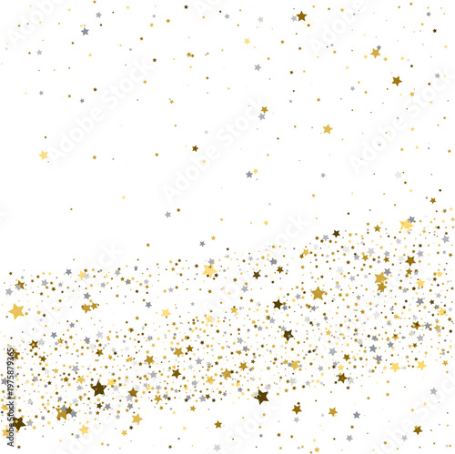 Foto Gold and silver star confetti scattered across bottom on transparent background