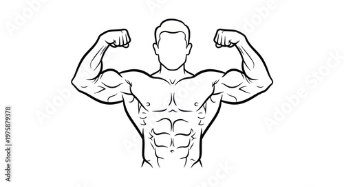 Bodybuilder flexing muscles, illustration of strength and fitness