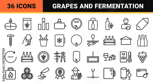 Minimalist wine and winemaking line icon set