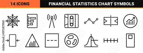 Business data and financial graph minimalist outline icon set