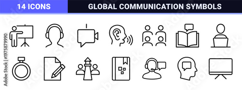 Minimalist translation and language learning outline icons
