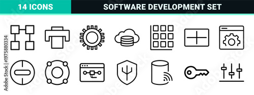 Programming and web development outline icon set for software engineering