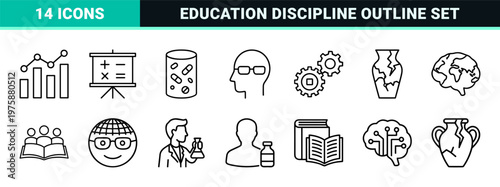 Minimalist science and education line icon set for academic research