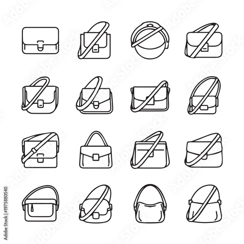 Collection of outline handbag icons for fashion and accessory design