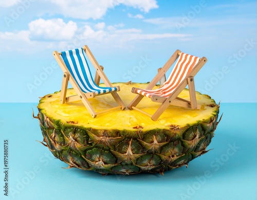 Transats sur une tranche d'ananas, illustration de l'été