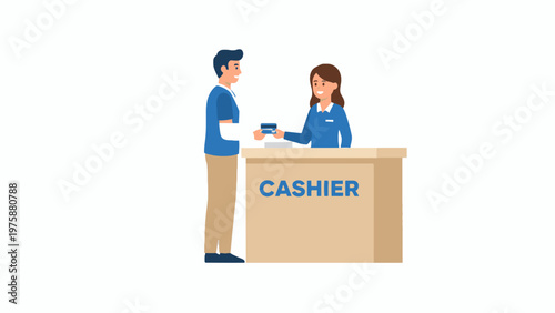 Injured man in arm sling paying with card at cashier desk