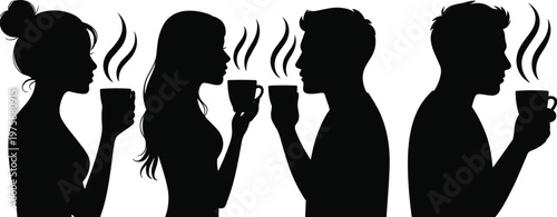 Group Of People Silhouettes Drinking Hot Beverages From Cups 1242 untitled
