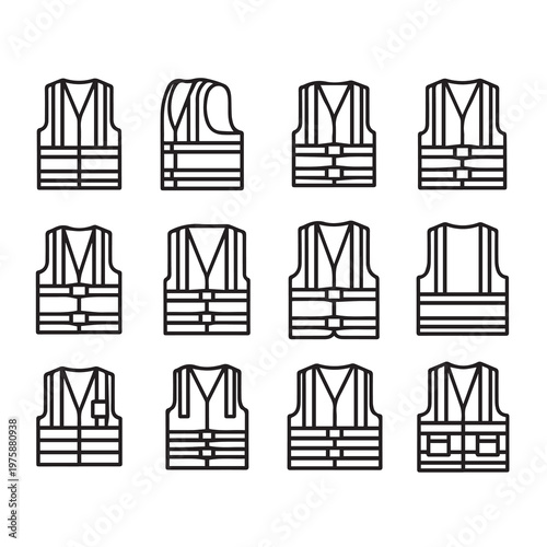 Collection of safety vests icons on a white background