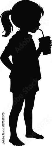 Silhouette Of A Young Girl Drinking From A Cup With A Straw untitled
