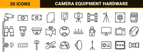 Minimalist photography and action camera line icons