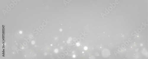 PNG. White snow-like particles shimmer on dark transparent space. Soft glowing bokeh forms magical festive atmosphere. Ideal for creative overlays.