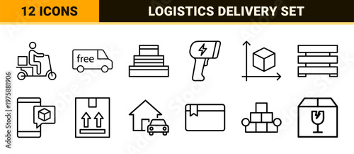 Logistics and moving service outline icon set