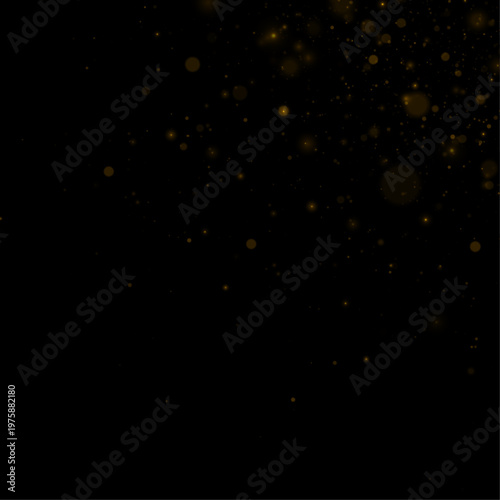 Golden sparkles drift across smooth transparent space layer. Soft glowing haze creates magical elegant design mood. Perfect for festive creative visuals set.