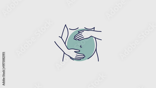 Pregnant woman hands holding belly line art illustration