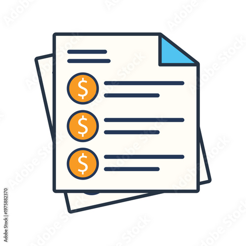 Flat vector illustration of financial documents with Indonesian Rupiah (Rp) symbols, representing invoices, billing, payments, accounting, and business finance on a clean white background.