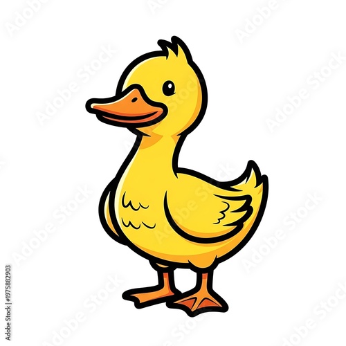 Cartoon yellow duck character standing.