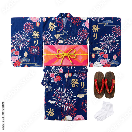 Принти на полотні Traditional Japanese festival yukata set with geta and socks