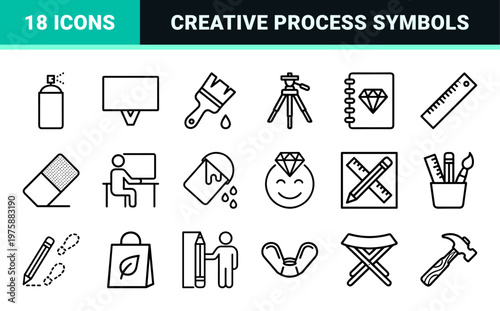 Creative studio and graphic design line icon set