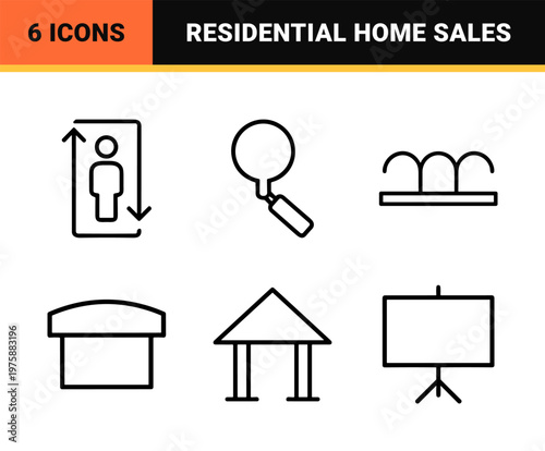 Minimalist real estate and property management thin line icons