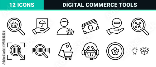 Minimalist retail e-commerce outline icons for business and shopping apps