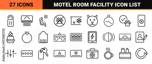 Hospitality and travel service icon set with minimalist line art style