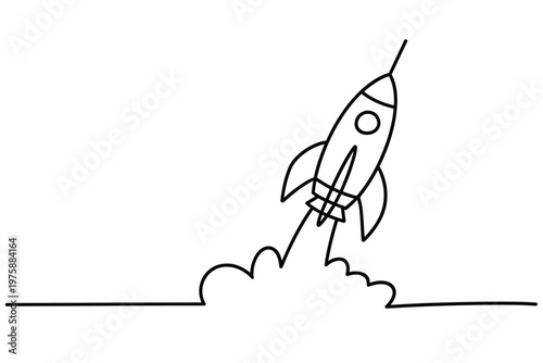 Simple line drawing of a rocket launching with exhaust trail