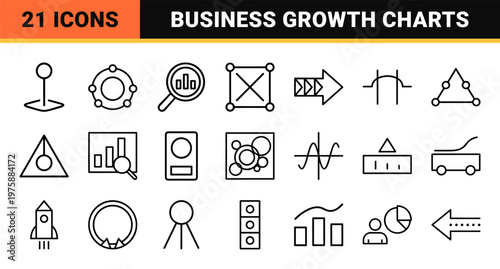 Business data and financial analytics minimalist outline icons