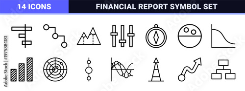 Business data and analytics minimalist outline icon set