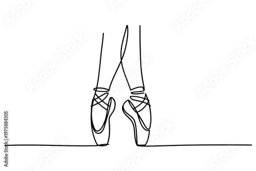 Minimalist line drawing of ballet pointe shoes on a white background