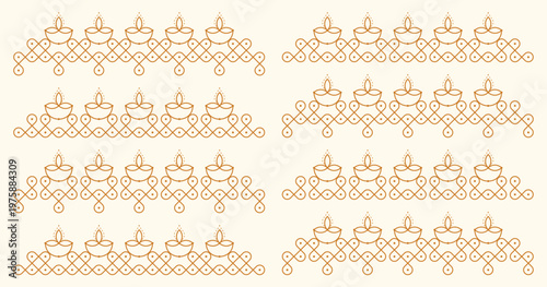 Set of pulli kolam geometric seamless editable border pattern. Design for print, banner, cards, frame decor.