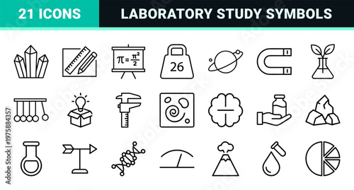 Science and research thin line icon grid in minimalist style