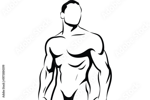 Abstract black and white illustration of a muscular man s torso and neck